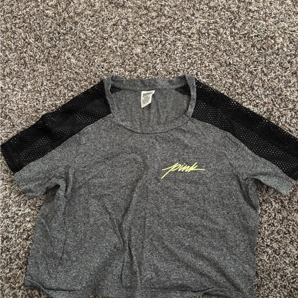 Gray and Black Mesh Sleeve Crop-Top